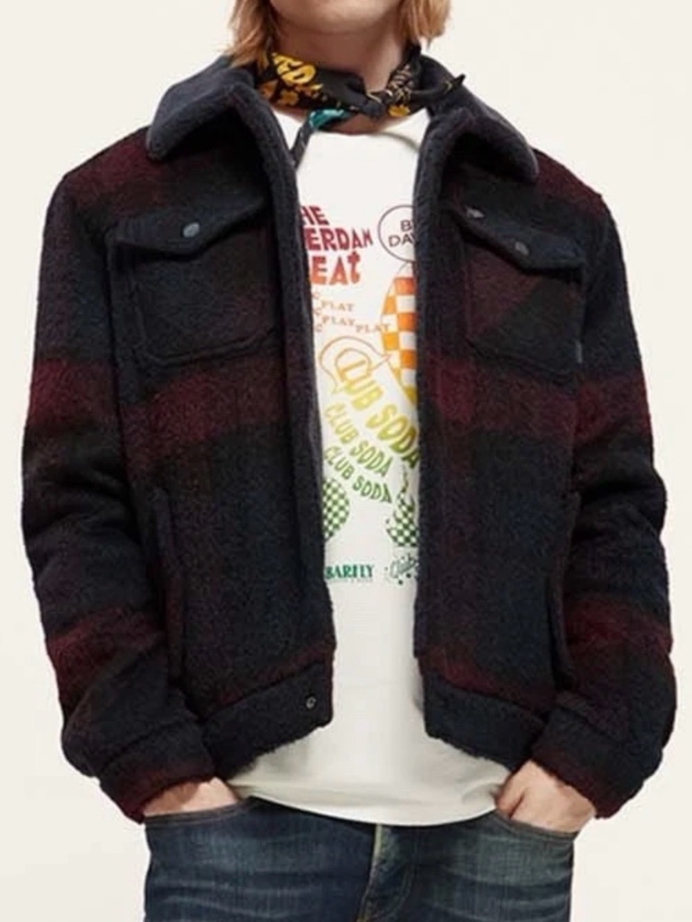 SCOTCH & SODA AMSTERDAM crafted with pride Mens Jacquard Trucker Jacket Medium